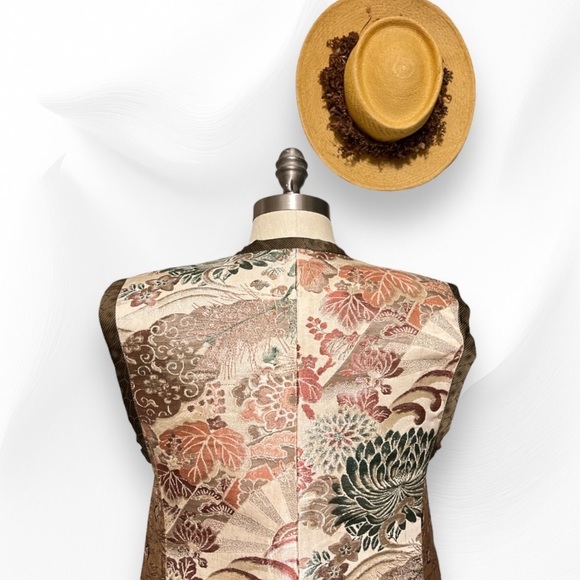 Montsuki Honolulu Vest Silk Samurai Inspired Lotus Brocade Rayon NWT 1970s - Picture 5 of 15